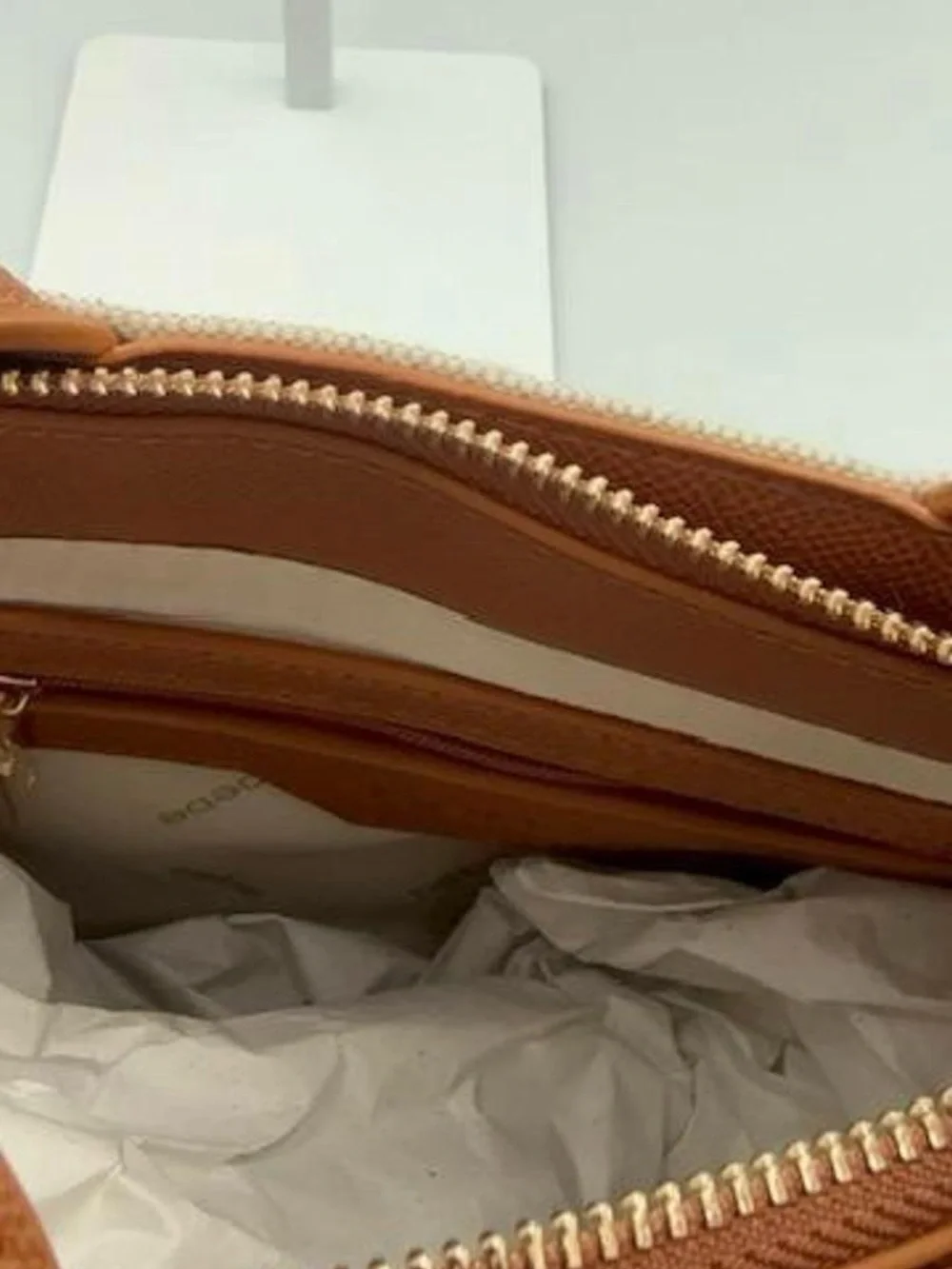 bebe Paisley Mini Canvas Satchel Crossbody Caramel/Cream & Tan with Tan Trim